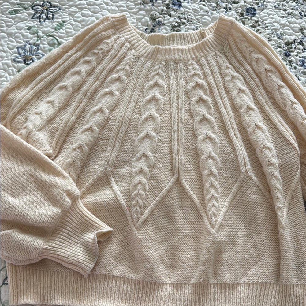 SHEIN Cream Crew Neck Cable Knit Sweater
